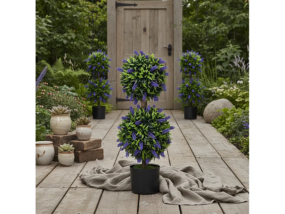 Vevayo Set of 2 Artificial Lavender Ball Trees in Decorative Pots 70cm