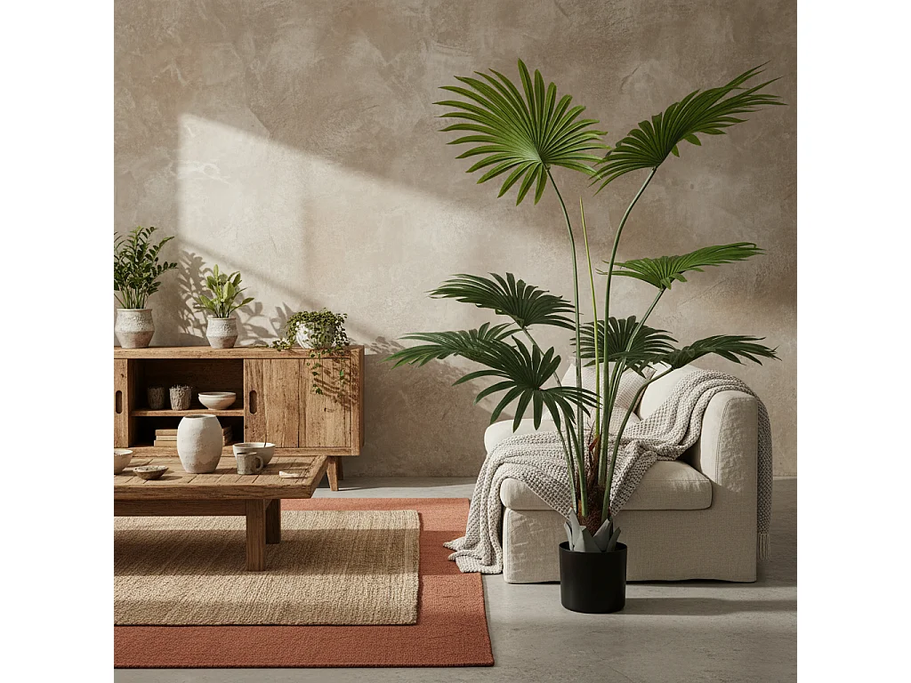 Raravere 145cm Artificial Palm Tree with Natural Trunk Detail in Pot