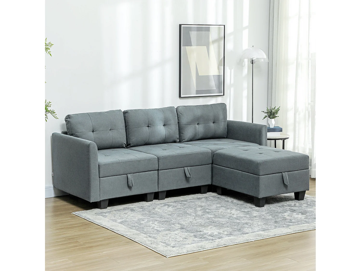 Vinole Rado Dark Grey Modular L Shaped Sofa with Built In Storage