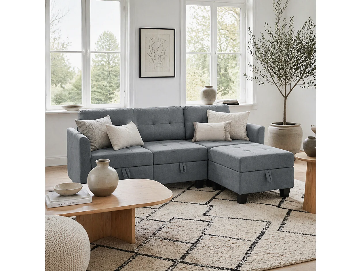 Vinole Rado Dark Grey Modular L Shaped Sofa with Built In Storage