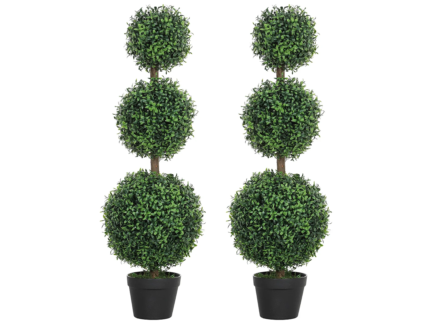 Rafile Set of 2 Artificial Boxwood Topiary Trees with Triple Ball Design 100cm