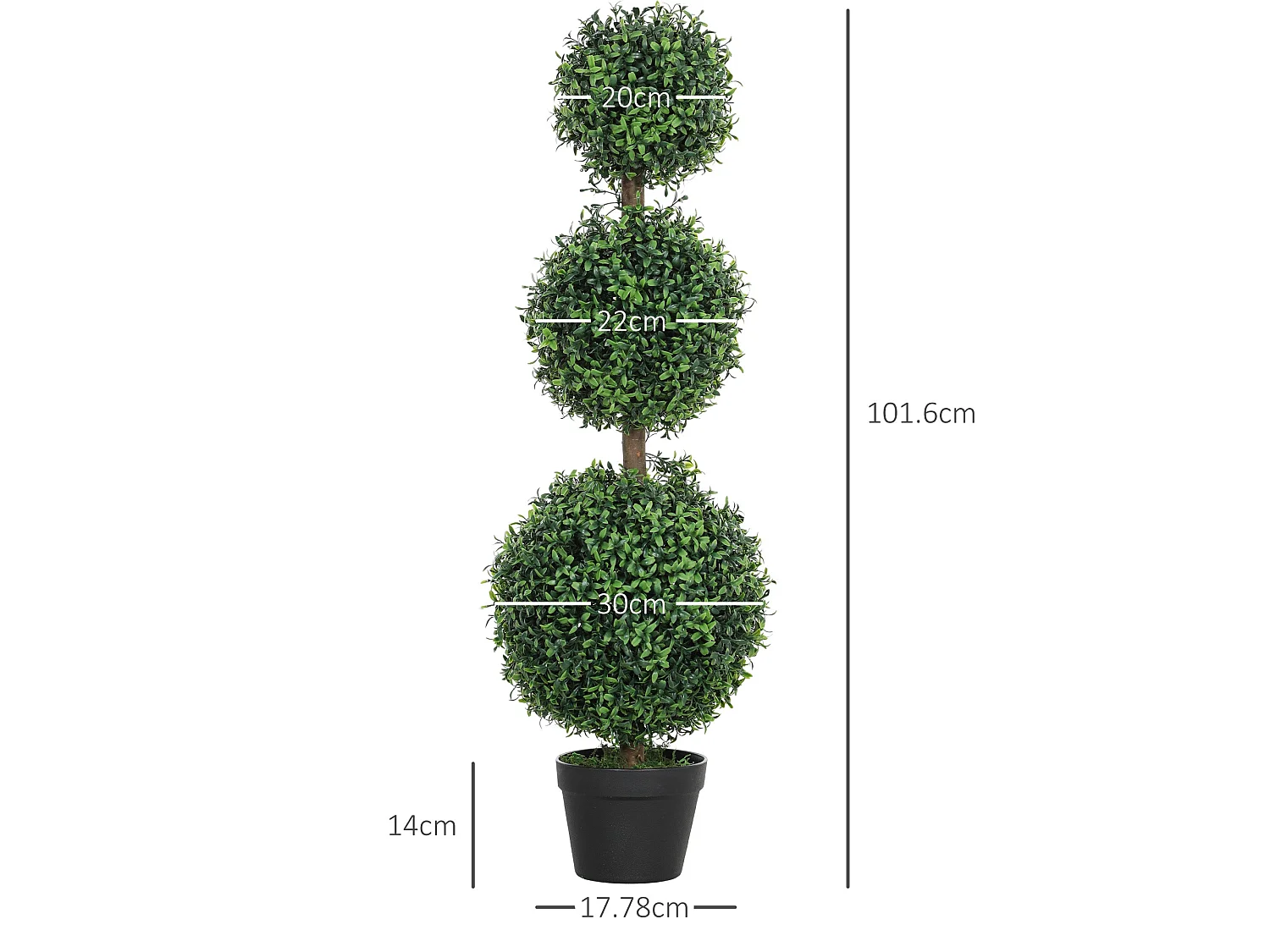 Rafile Set of 2 Artificial Boxwood Topiary Trees with Triple Ball Design 100cm