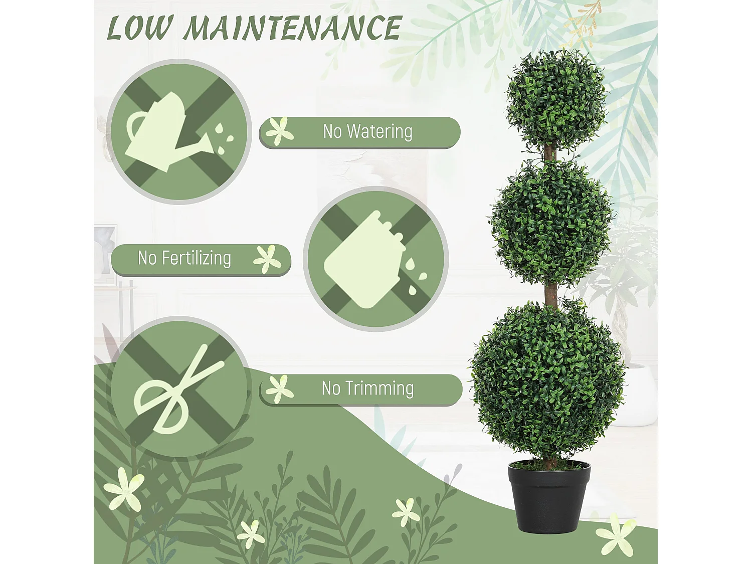 Rafile Set of 2 Artificial Boxwood Topiary Trees with Triple Ball Design 100cm