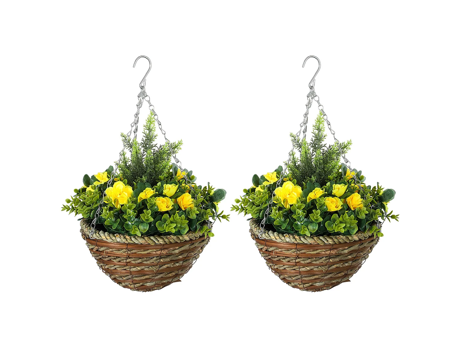 Lema Set of 2 Artificial Lisianthus Hanging Flower Pots Yellow and Green