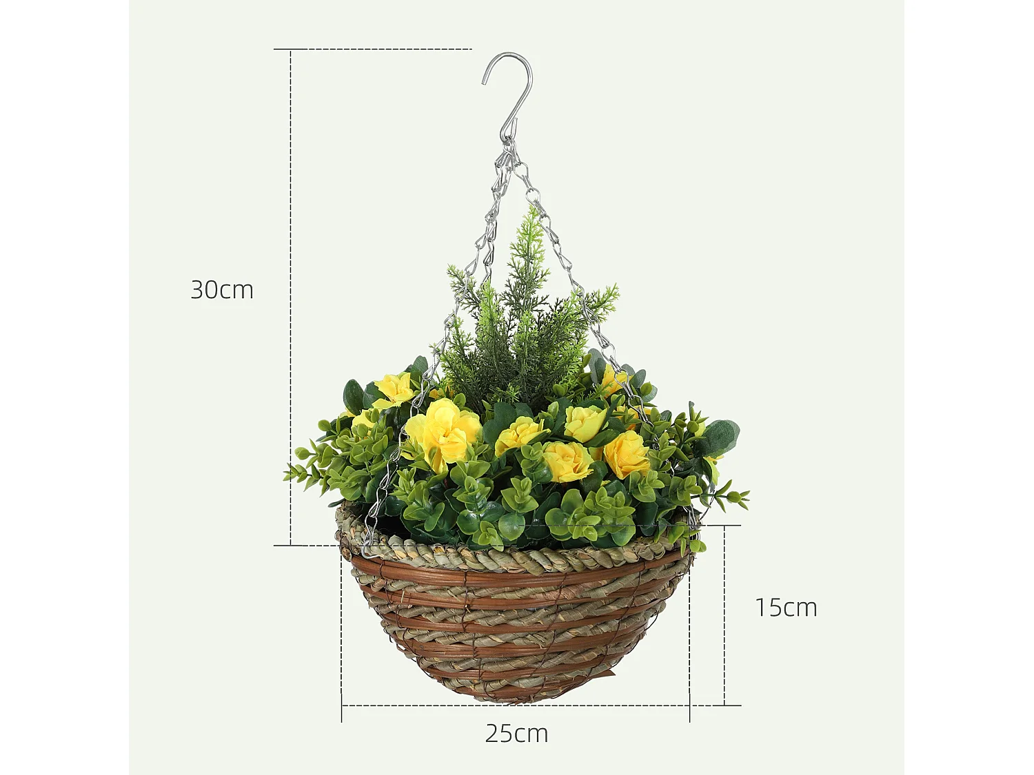 Lema Set of 2 Artificial Lisianthus Hanging Flower Pots Yellow and Green
