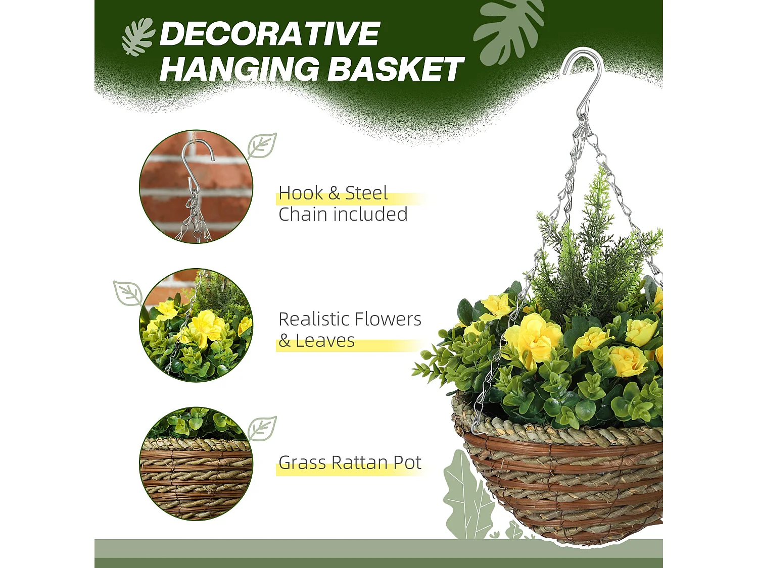 Lema Set of 2 Artificial Lisianthus Hanging Flower Pots Yellow and Green
