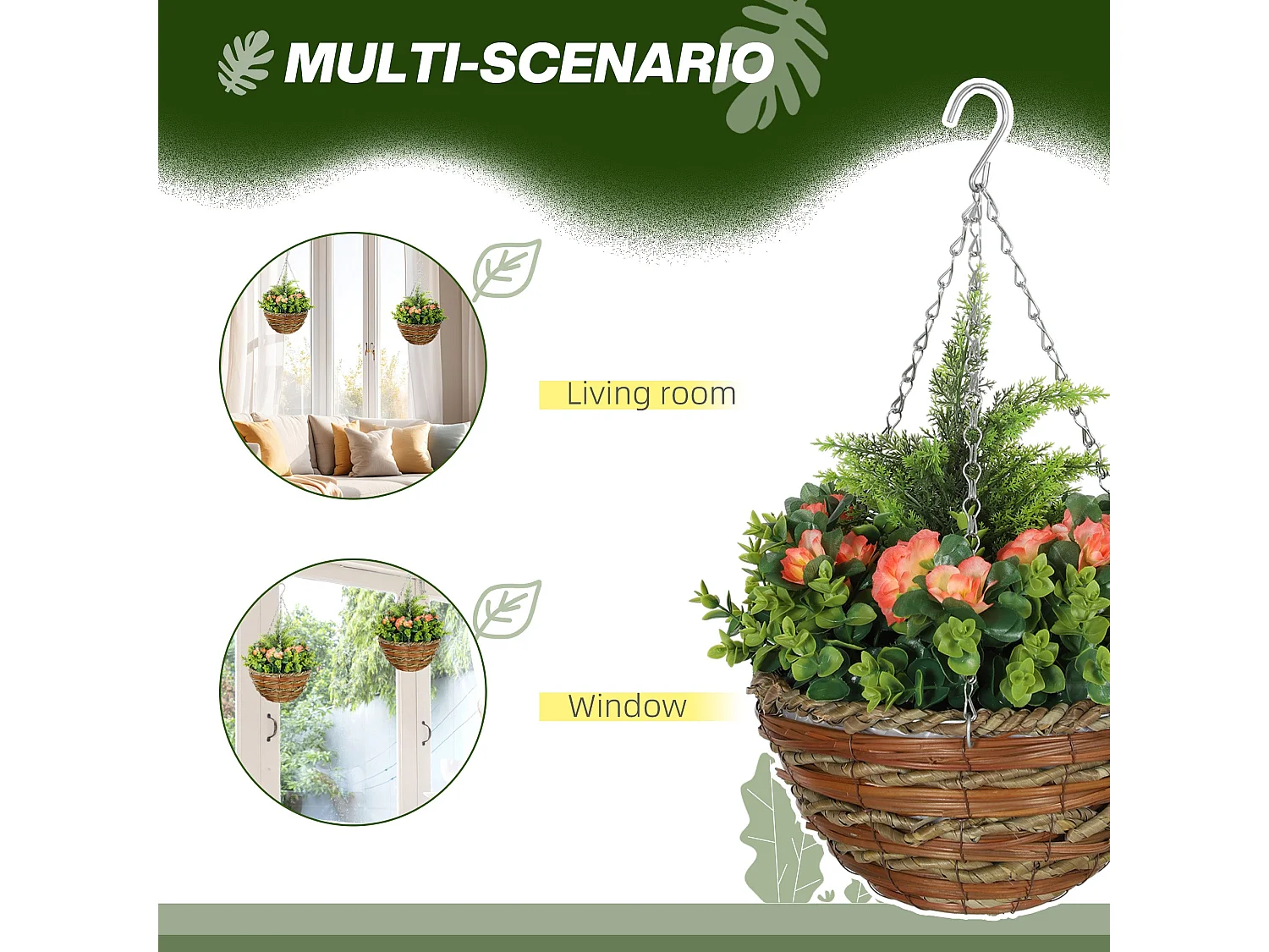 Lema Set of 2 Artificial Lisianthus Hanging Flower Pots Yellow and Green