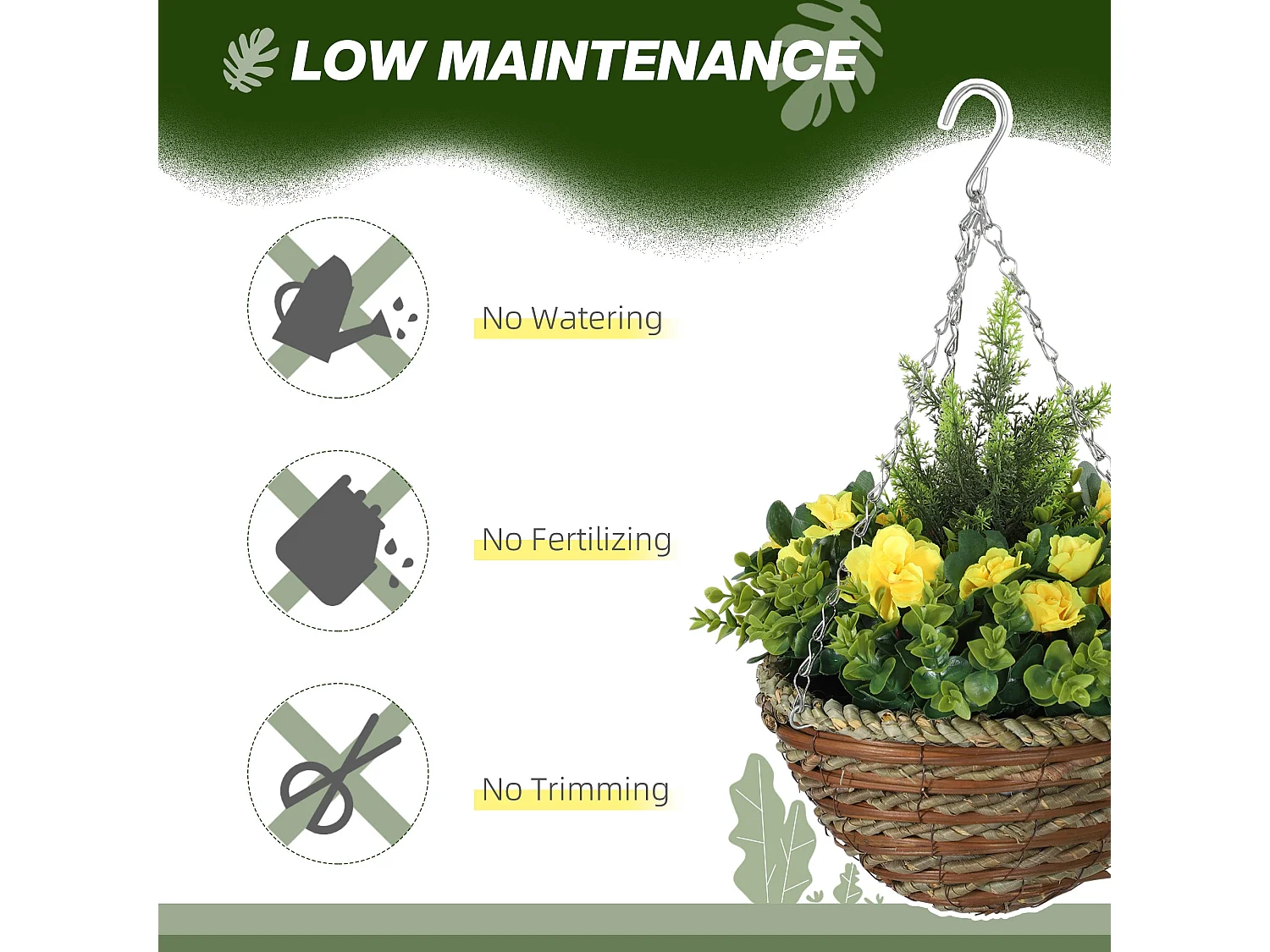 Lema Set of 2 Artificial Lisianthus Hanging Flower Pots Yellow and Green