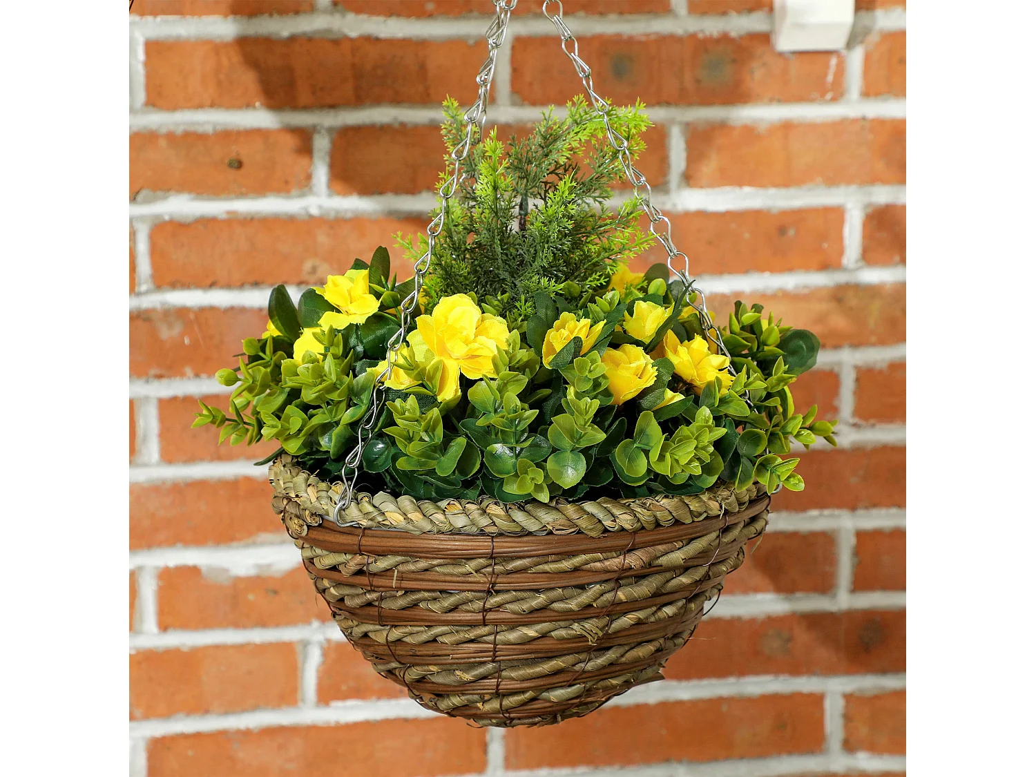 Lema Set of 2 Artificial Lisianthus Hanging Flower Pots Yellow and Green