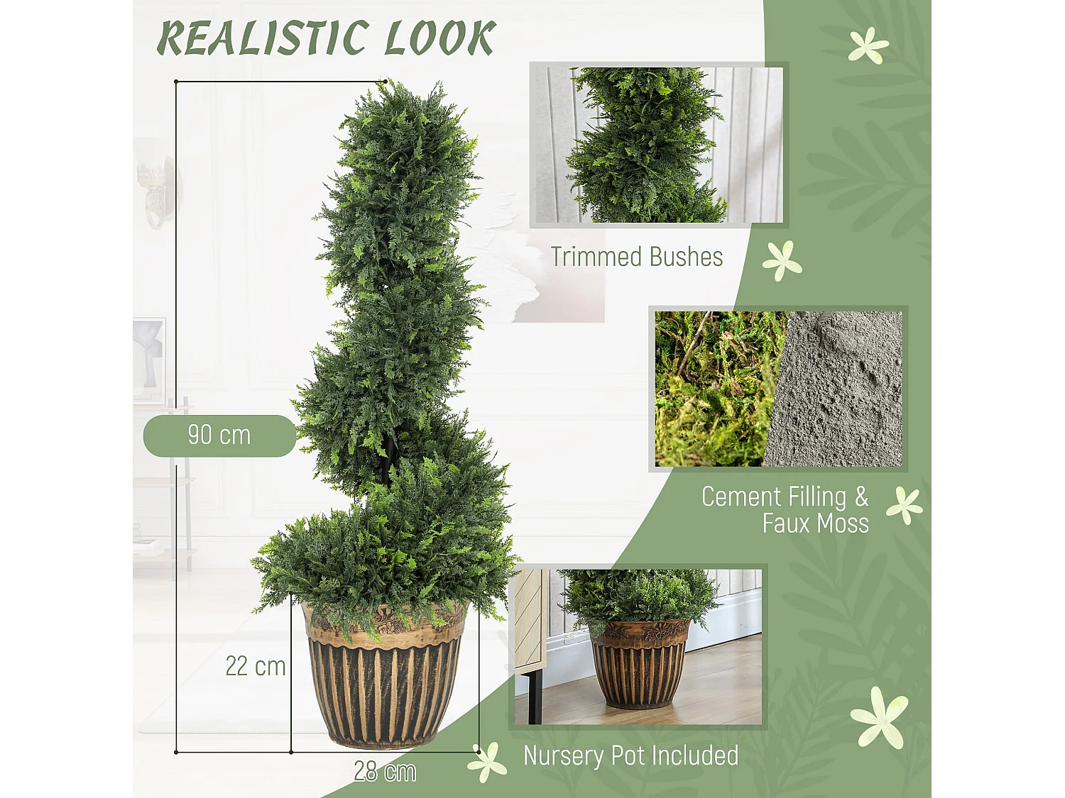 Lurese Set of 2 Artificial Spiral Cypress Topiary Trees in Pots 90cm