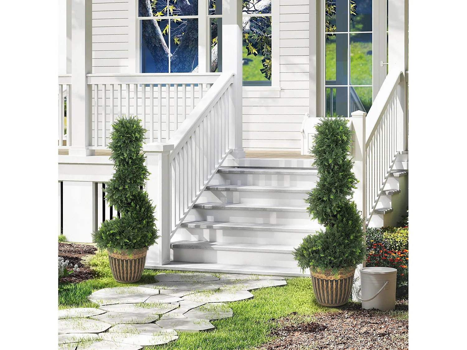 Lurese Set of 2 Artificial Spiral Cypress Topiary Trees in Pots 90cm