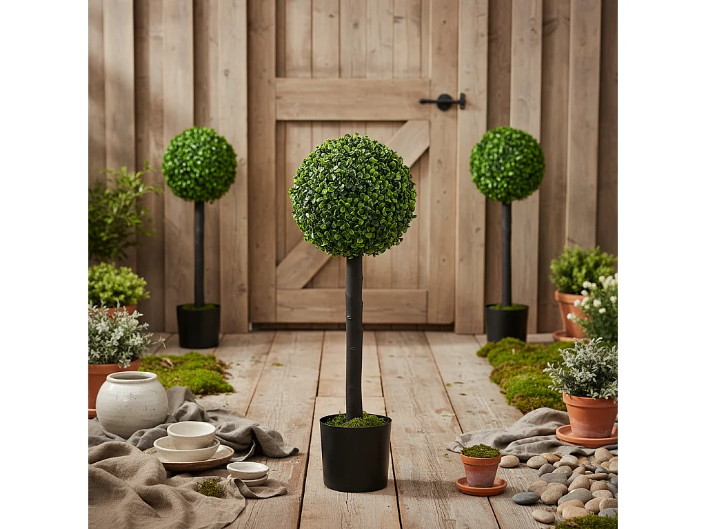 Rimmo Set of 2 Artificial Boxwood Ball Trees 60cm Indoor or Outdoor