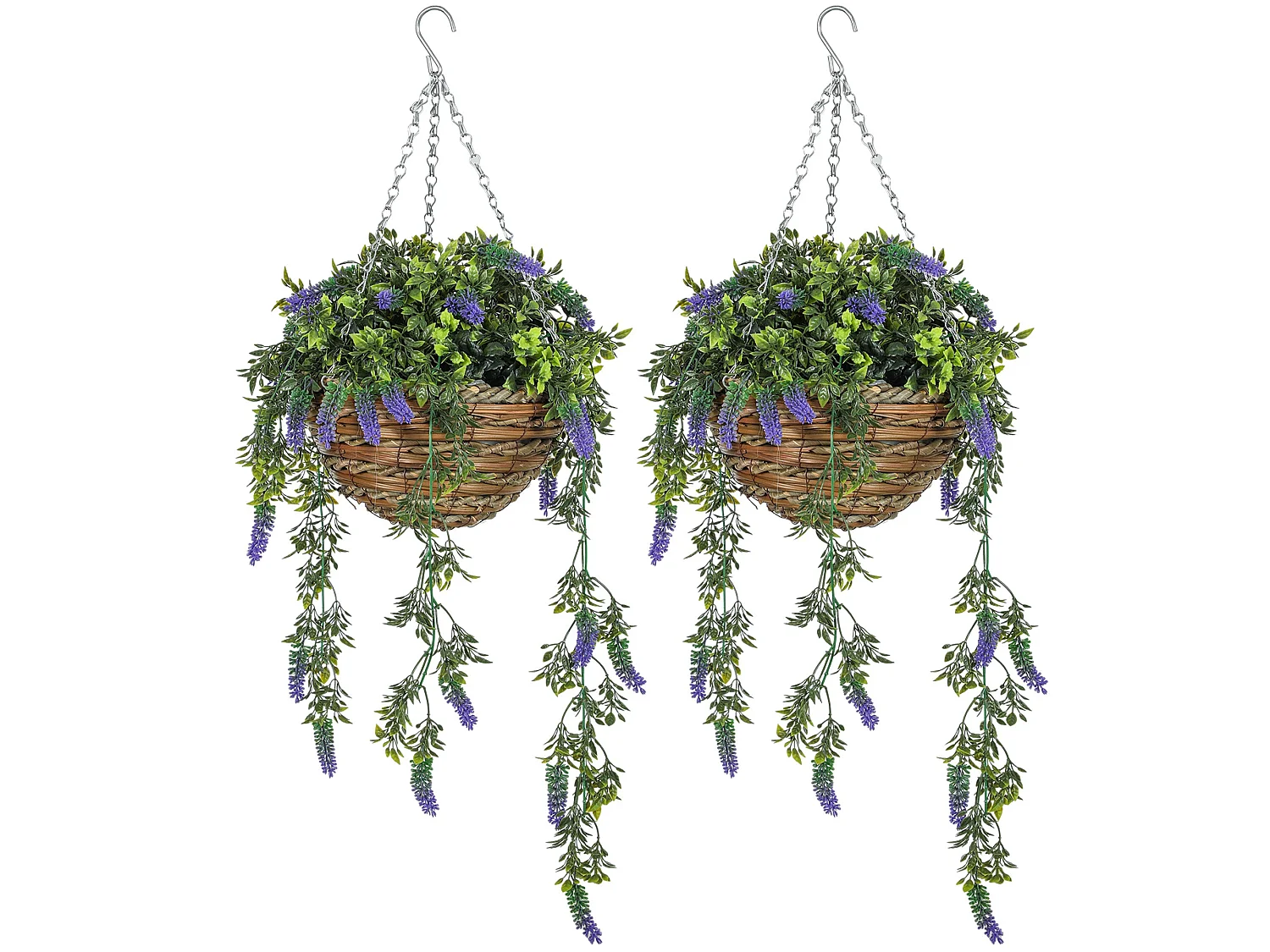 Nodimo Set of 2 Artificial Lavender Hanging Baskets Silk Finish