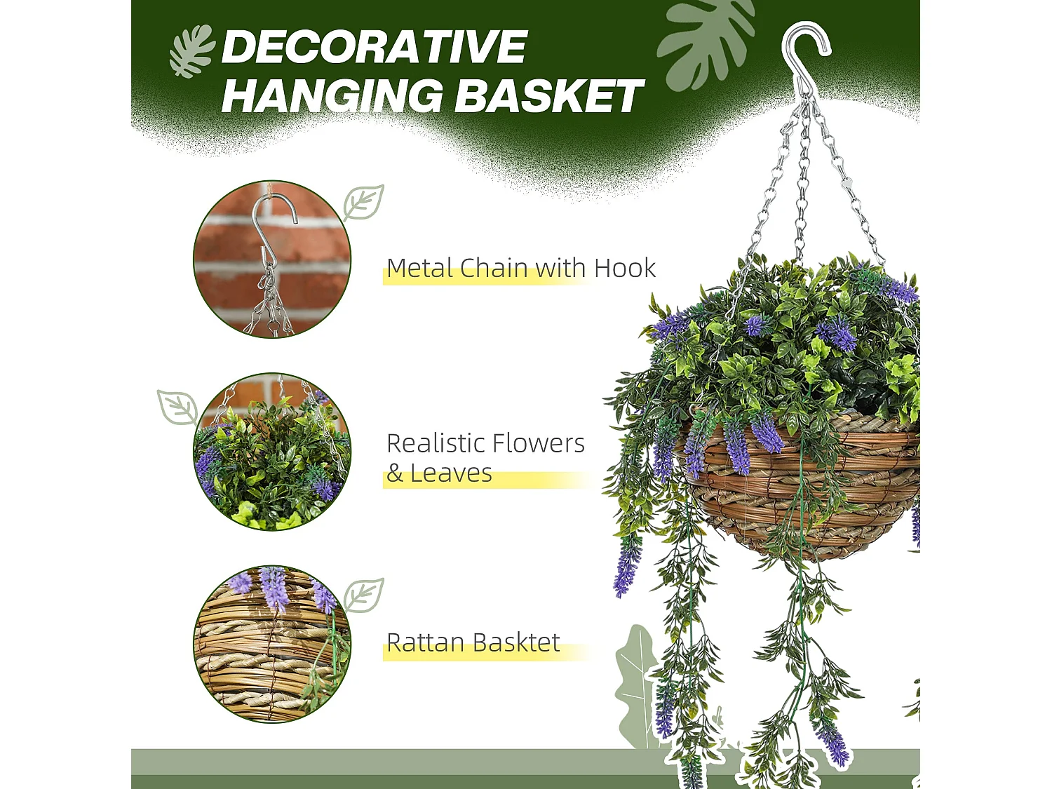 Nodimo Set of 2 Artificial Lavender Hanging Baskets Silk Finish