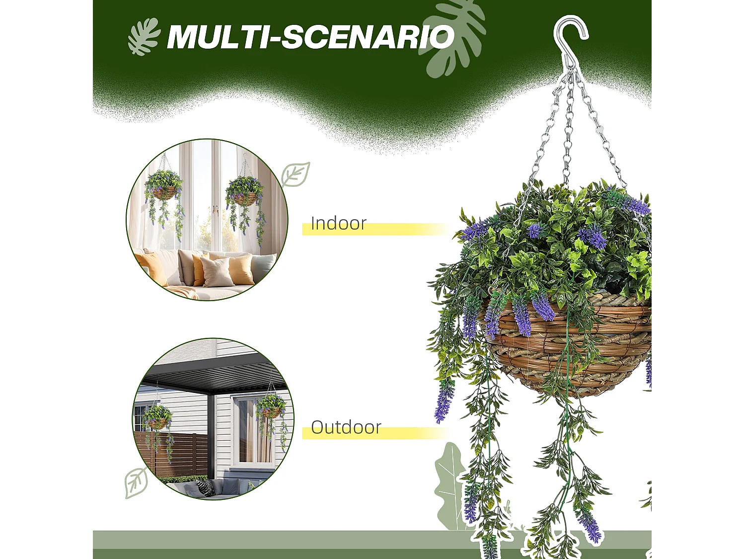 Nodimo Set of 2 Artificial Lavender Hanging Baskets Silk Finish