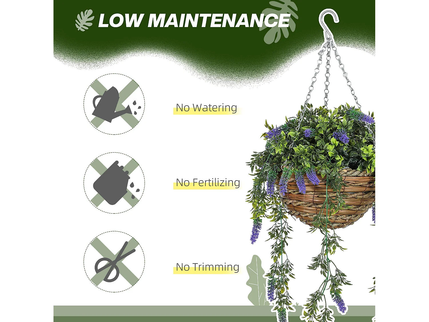 Nodimo Set of 2 Artificial Lavender Hanging Baskets Silk Finish