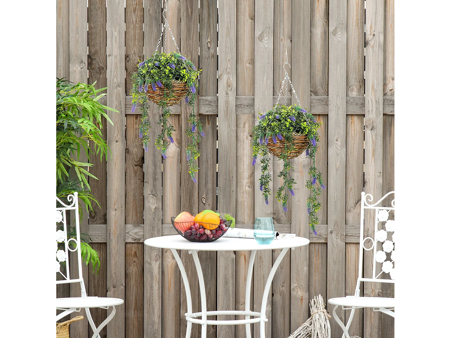 Nodimo Set of 2 Artificial Lavender Hanging Baskets Silk Finish