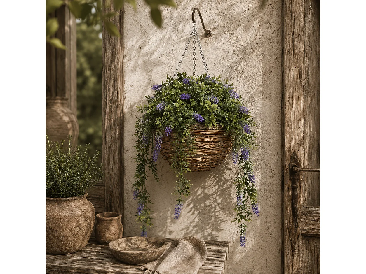 Nodimo Set of 2 Artificial Lavender Hanging Baskets Silk Finish