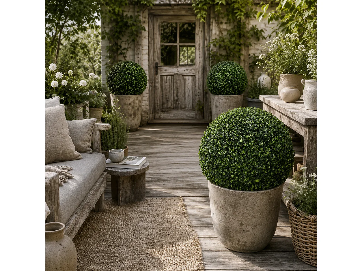 Tasa Halo Pair of Artificial Boxwood Ball Plants 40cm Green Finish
