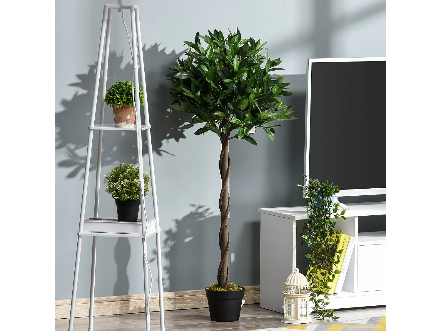 Riffa Set of 2 Artificial Bay Laurel Topiary Trees 120cm Supplied in Matching Pots