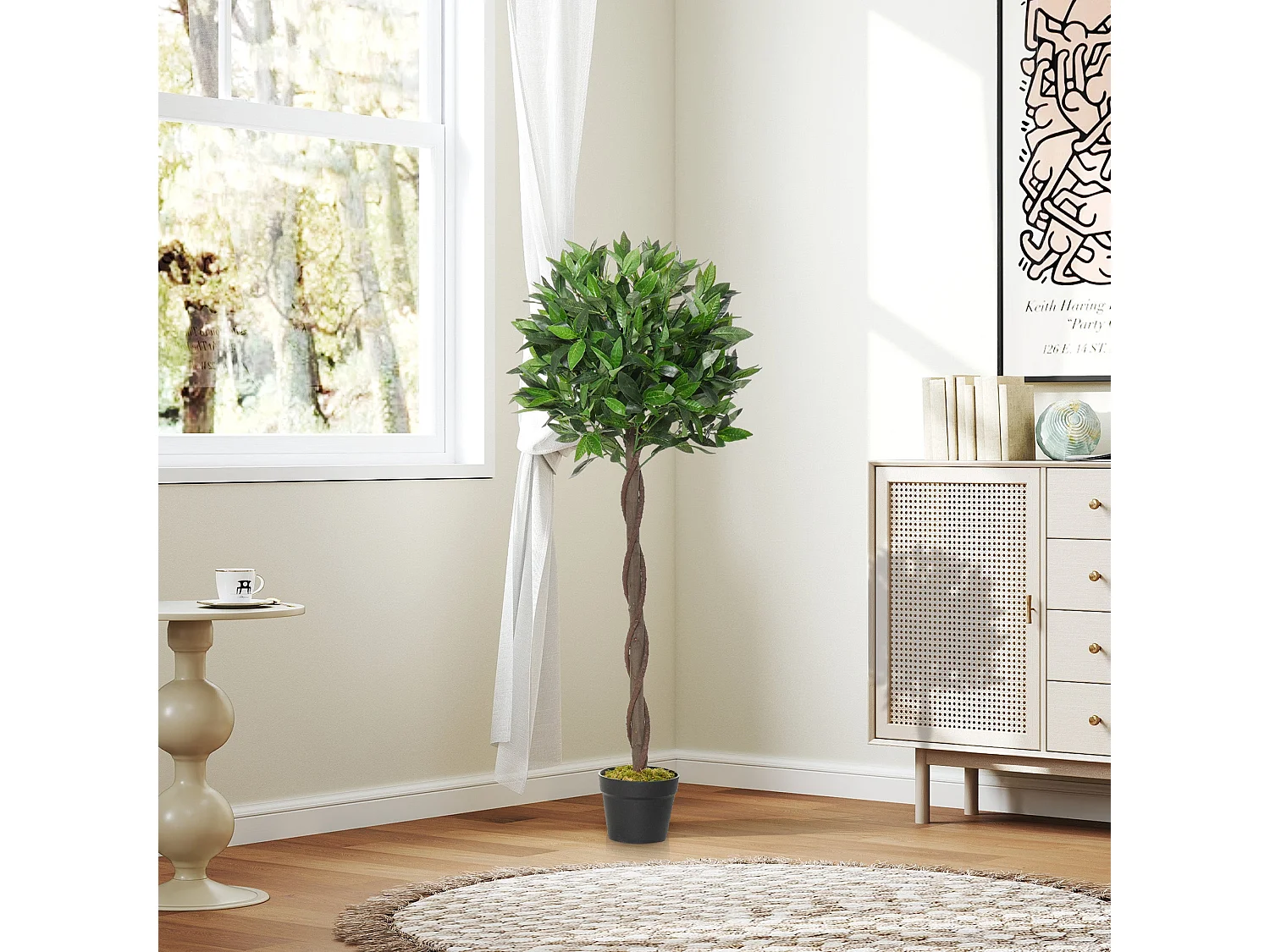 Riffa Set of 2 Artificial Bay Laurel Topiary Trees 120cm Supplied in Matching Pots