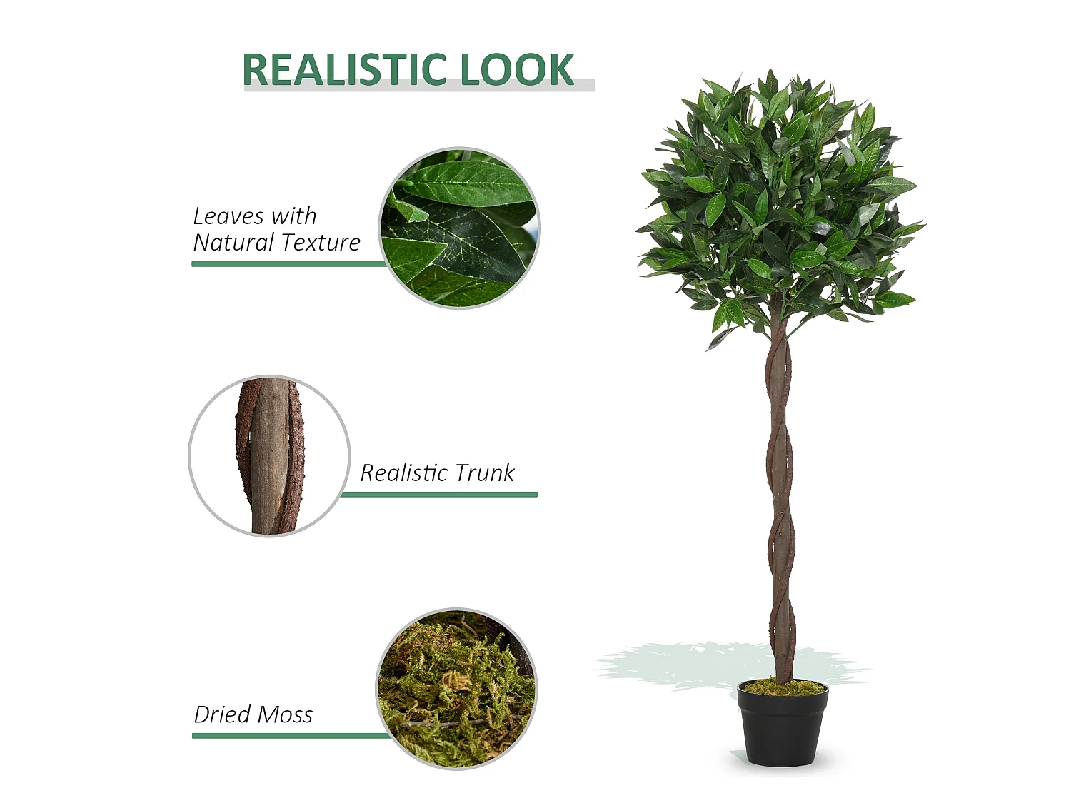 Riffa Set of 2 Artificial Bay Laurel Topiary Trees 120cm Supplied in Matching Pots