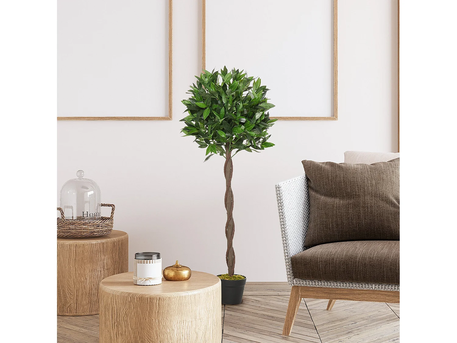 Riffa Set of 2 Artificial Bay Laurel Topiary Trees 120cm Supplied in Matching Pots