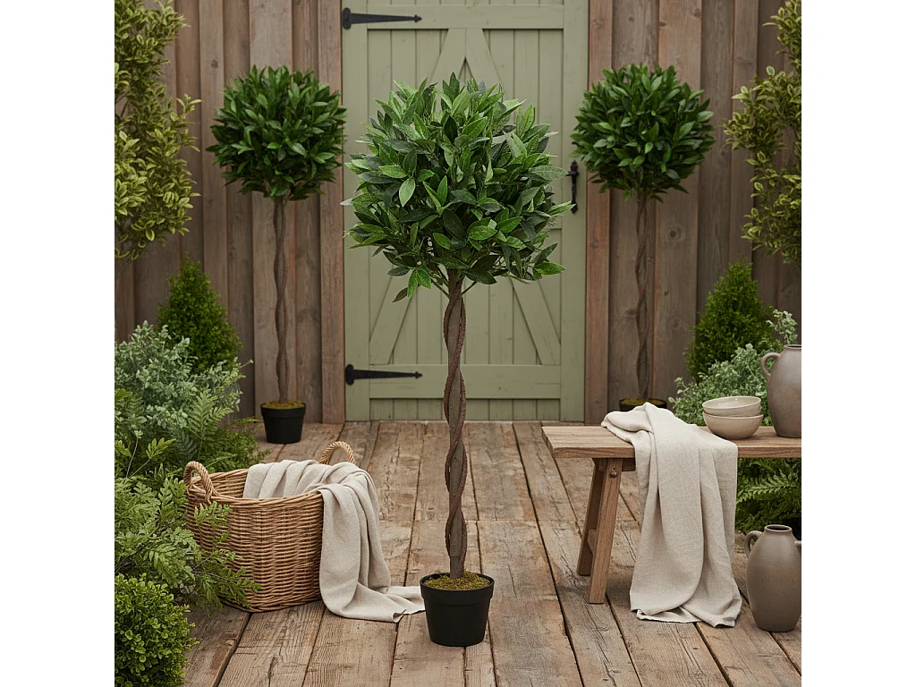 Riffa Set of 2 Artificial Bay Laurel Topiary Trees 120cm Supplied in Matching Pots