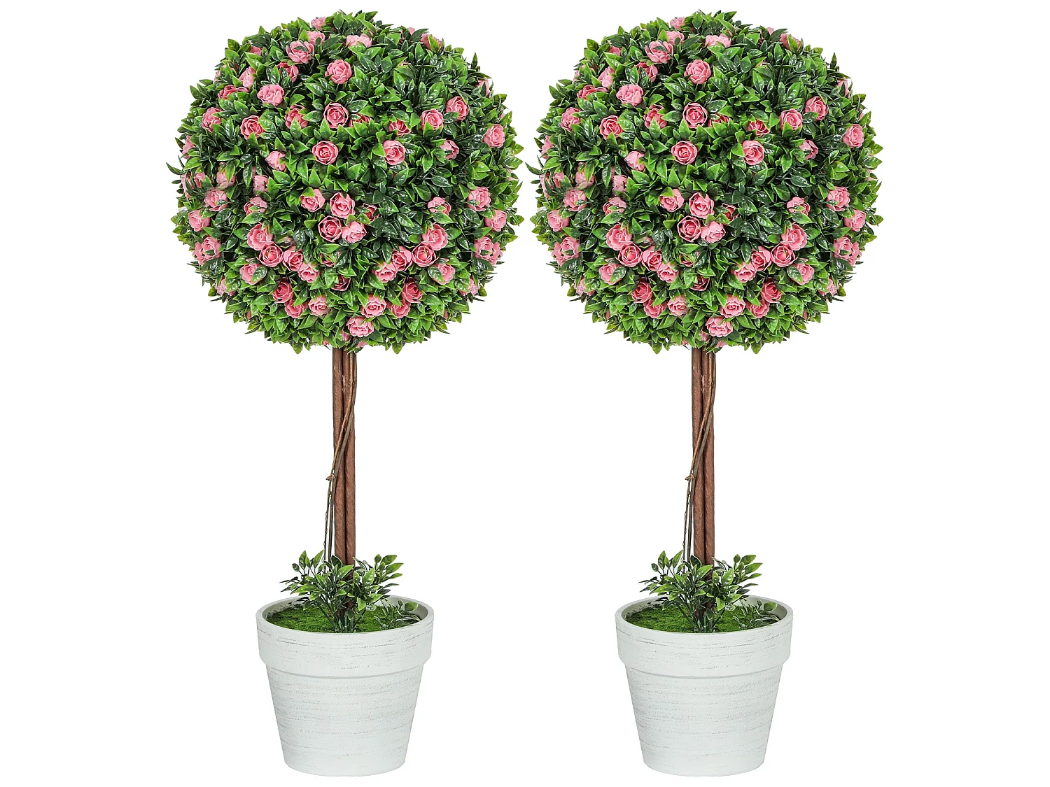 Roviyo Set of 2 Artificial Rose Topiary Ball Trees in Pots 60cm Pink