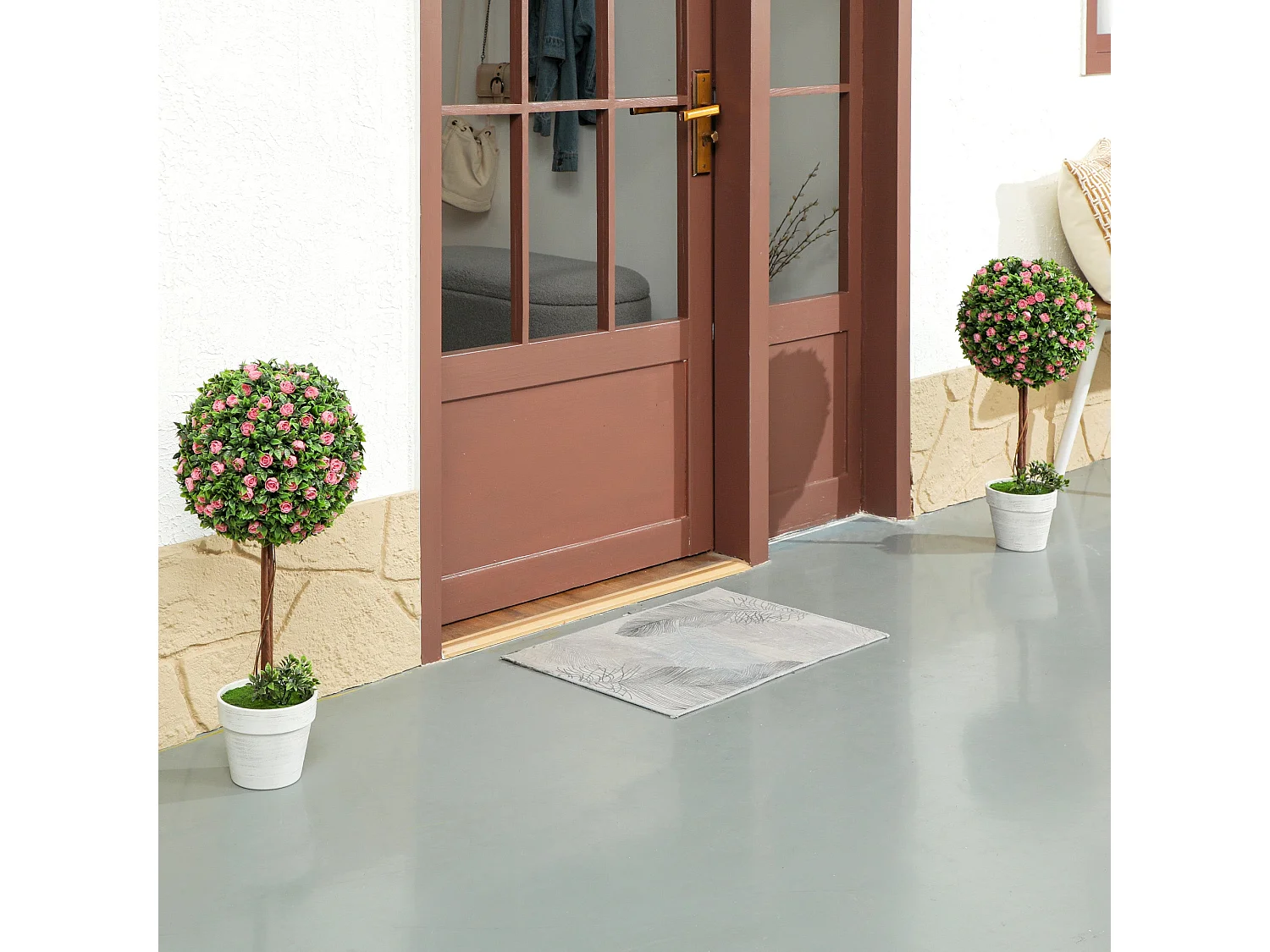 Roviyo Set of 2 Artificial Rose Topiary Ball Trees in Pots 60cm Pink