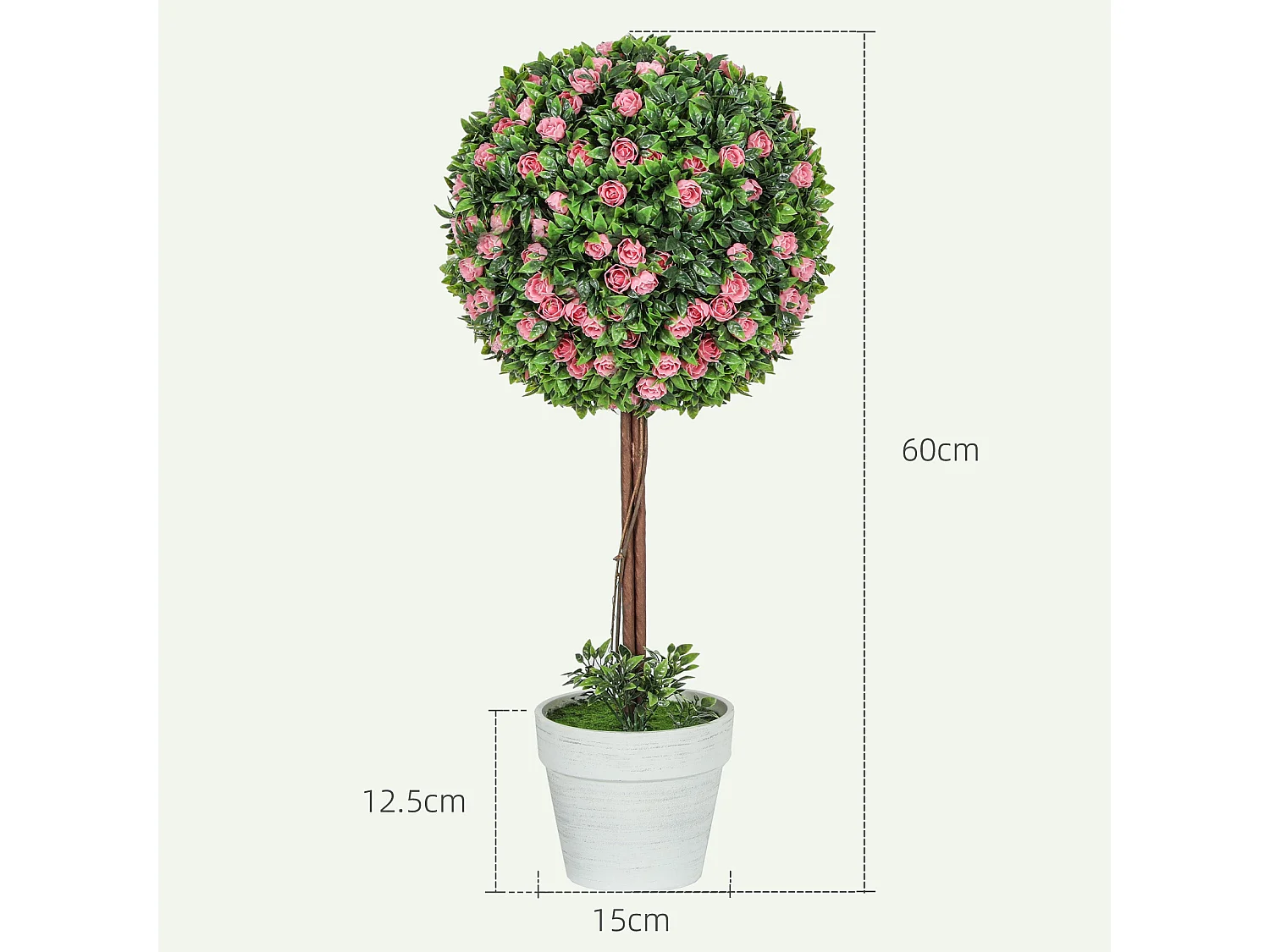 Roviyo Set of 2 Artificial Rose Topiary Ball Trees in Pots 60cm Pink
