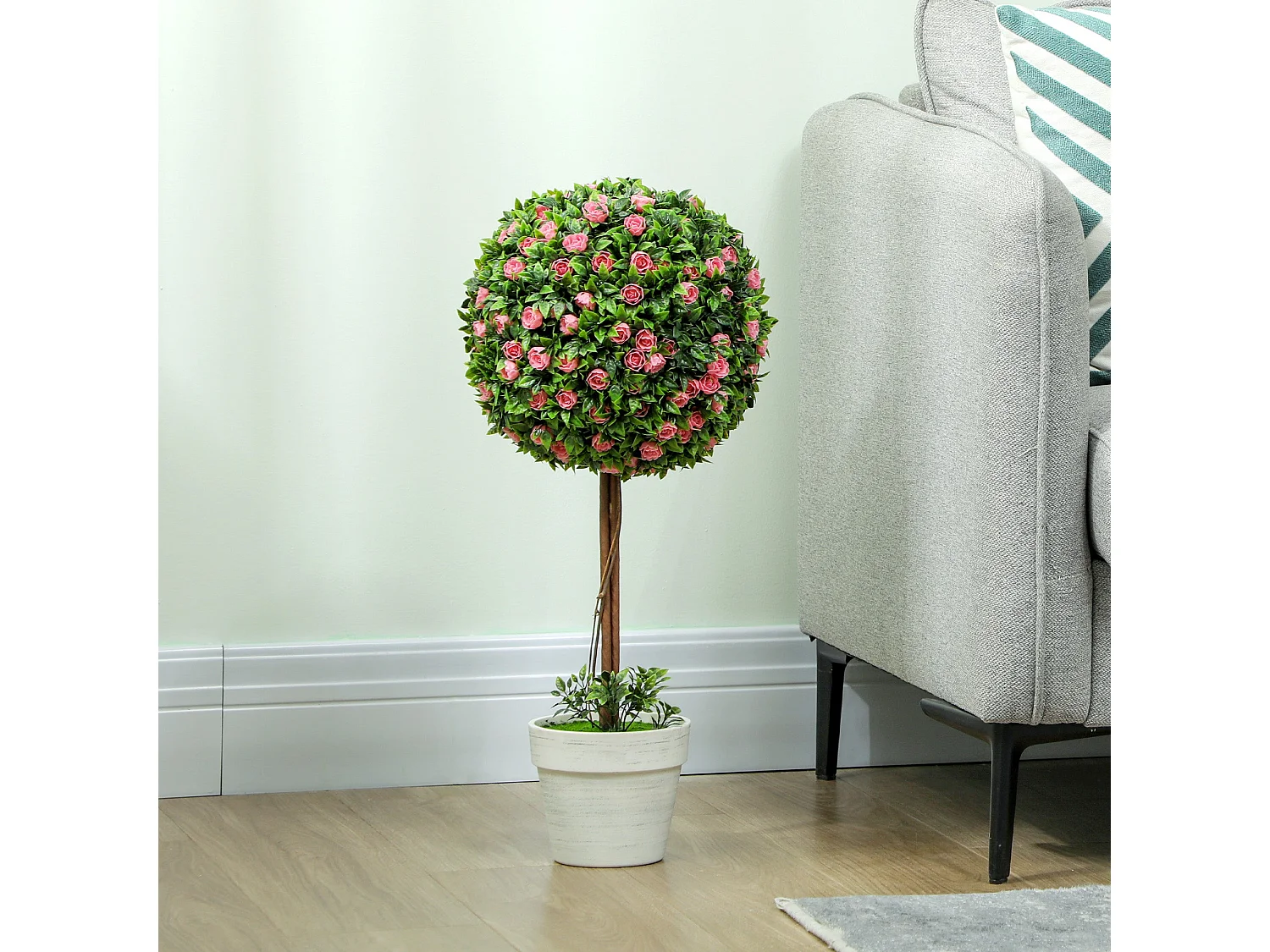 Roviyo Set of 2 Artificial Rose Topiary Ball Trees in Pots 60cm Pink