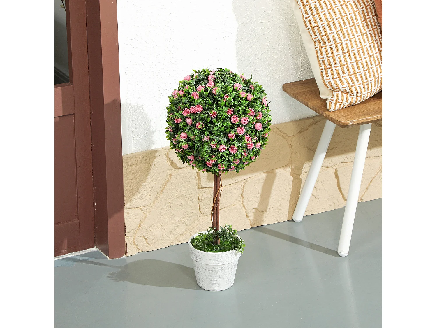 Roviyo Set of 2 Artificial Rose Topiary Ball Trees in Pots 60cm Pink