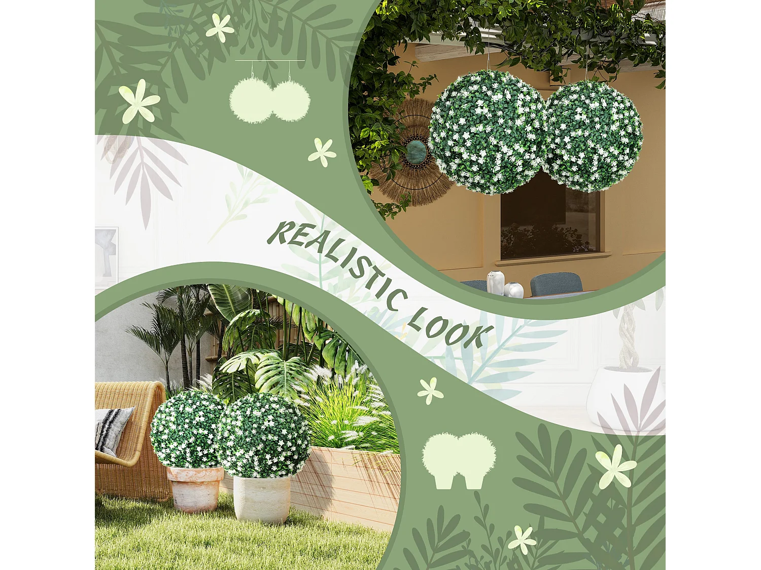 Radi Set of 2 Artificial Boxwood Balls White Finish 40cm