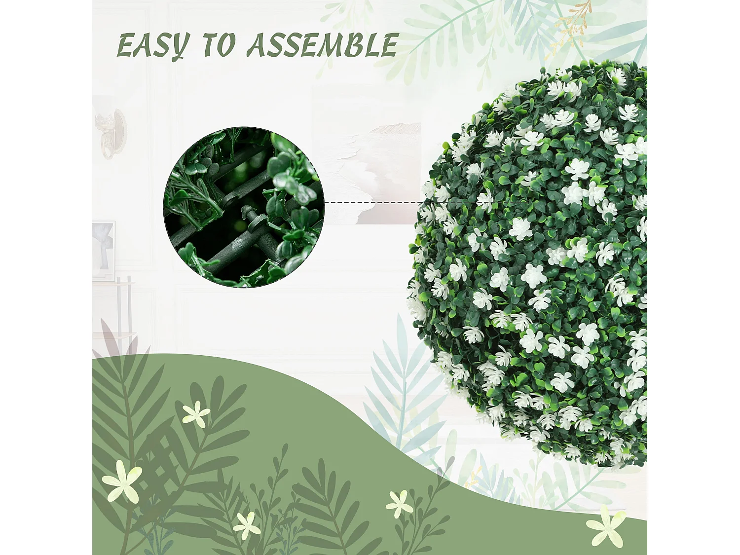 Radi Set of 2 Artificial Boxwood Balls White Finish 40cm