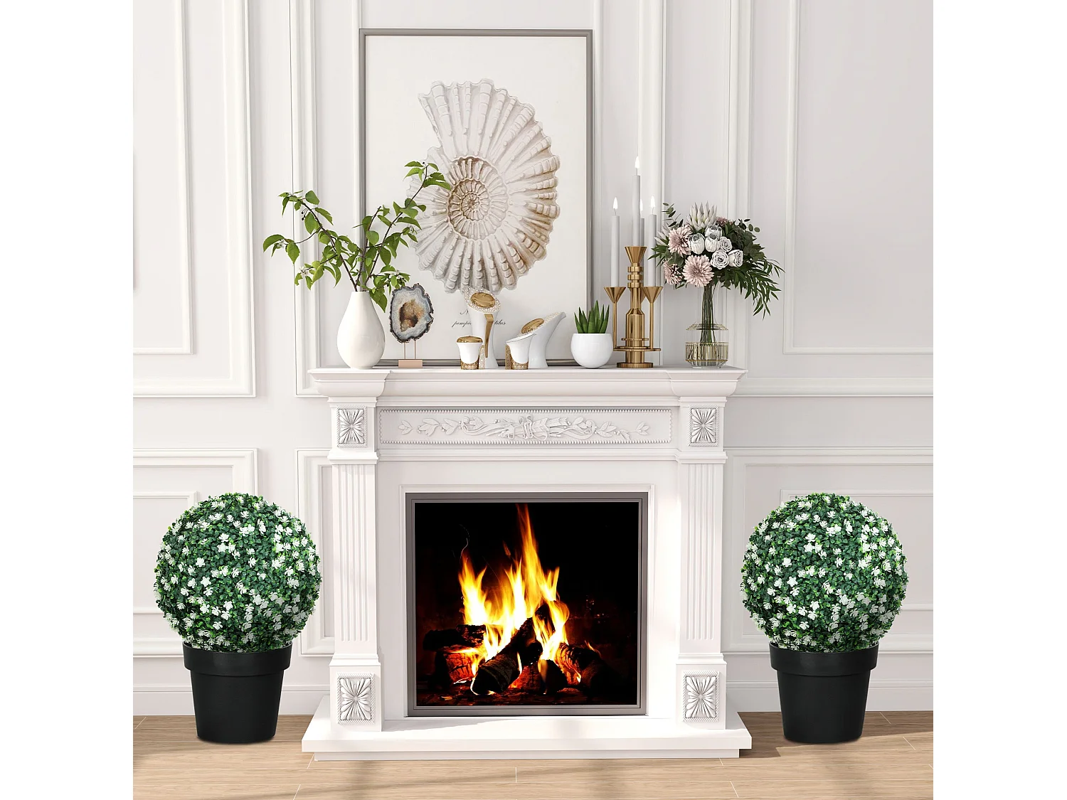 Radi Set of 2 Artificial Boxwood Balls White Finish 40cm