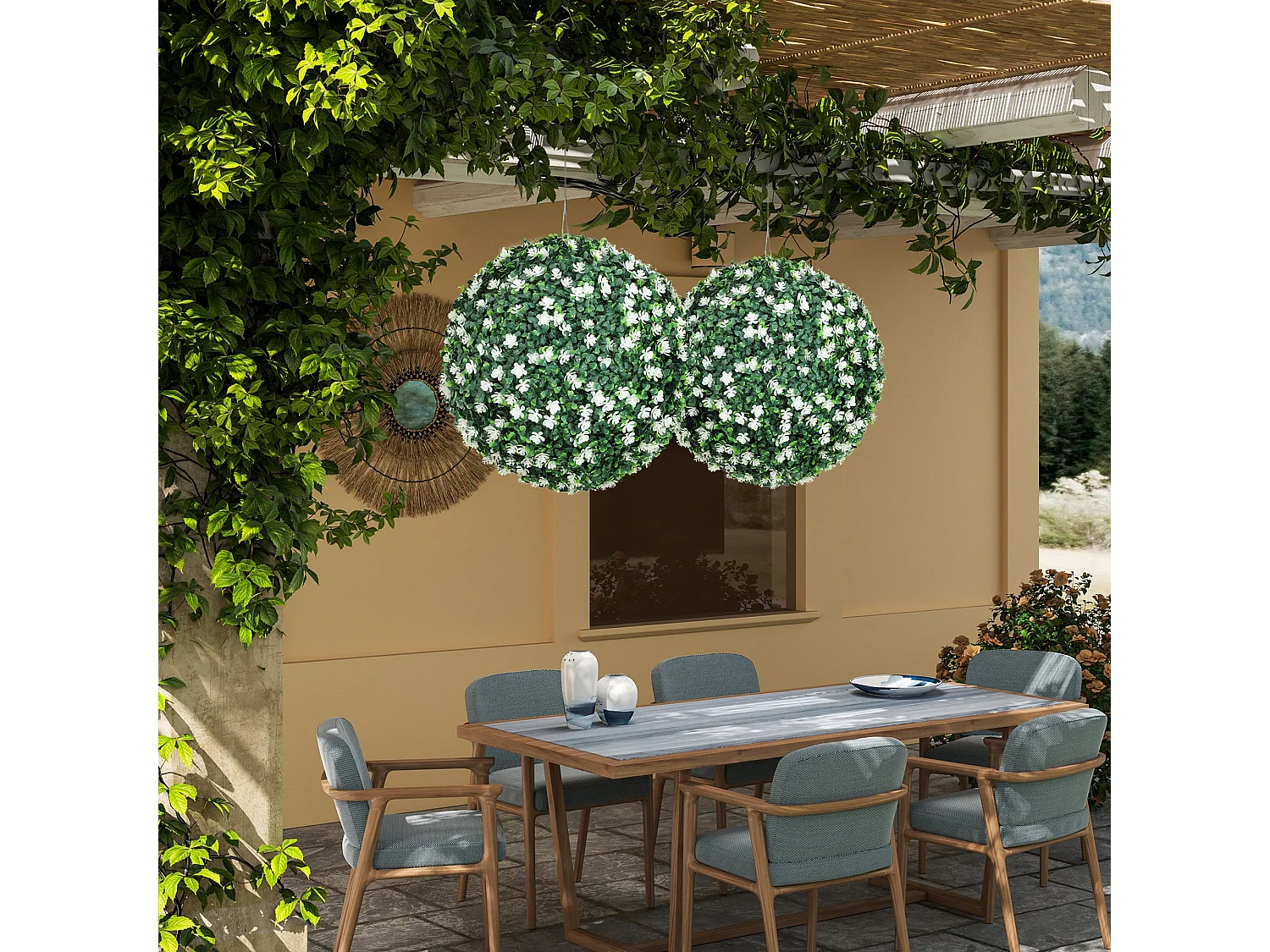 Radi Set of 2 Artificial Boxwood Balls White Finish 40cm
