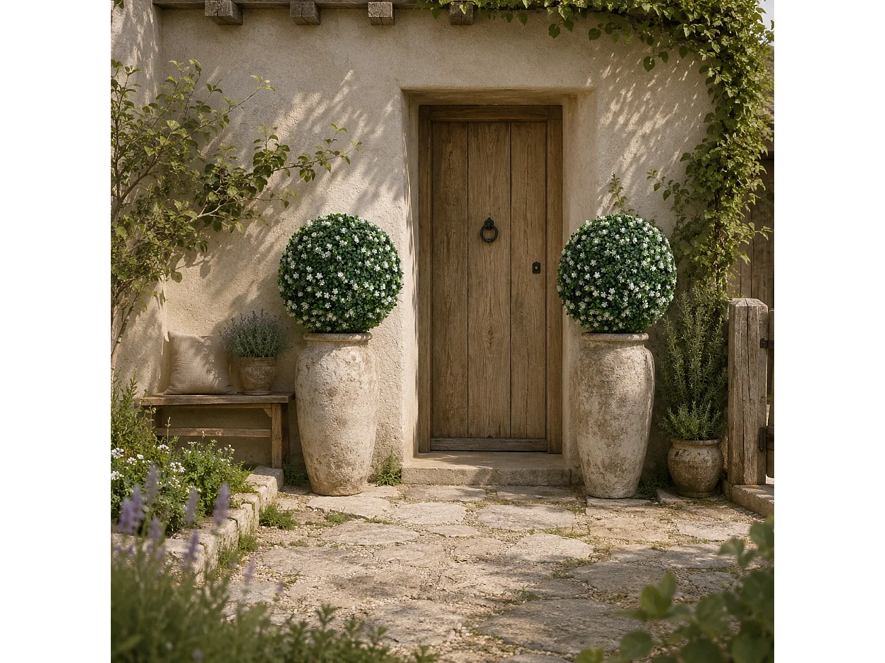 Radi Set of 2 Artificial Boxwood Balls White Finish 40cm