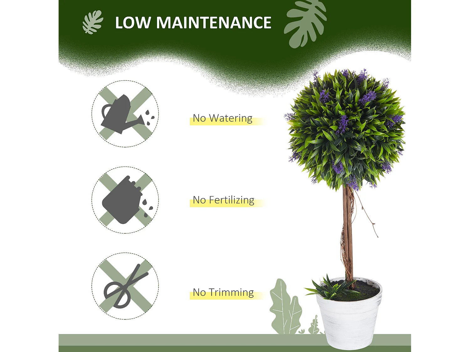 Keado Set of 2 Artificial Lavender Ball Trees in Pots 60cm Indoor and Outdoor