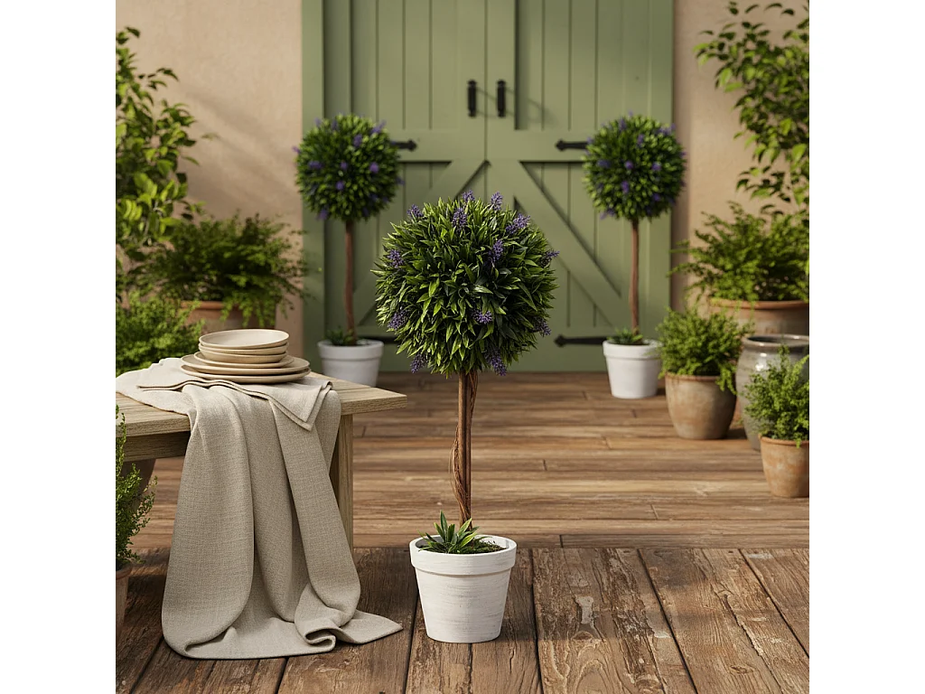 Keado Set of 2 Artificial Lavender Ball Trees in Pots 60cm Indoor and Outdoor