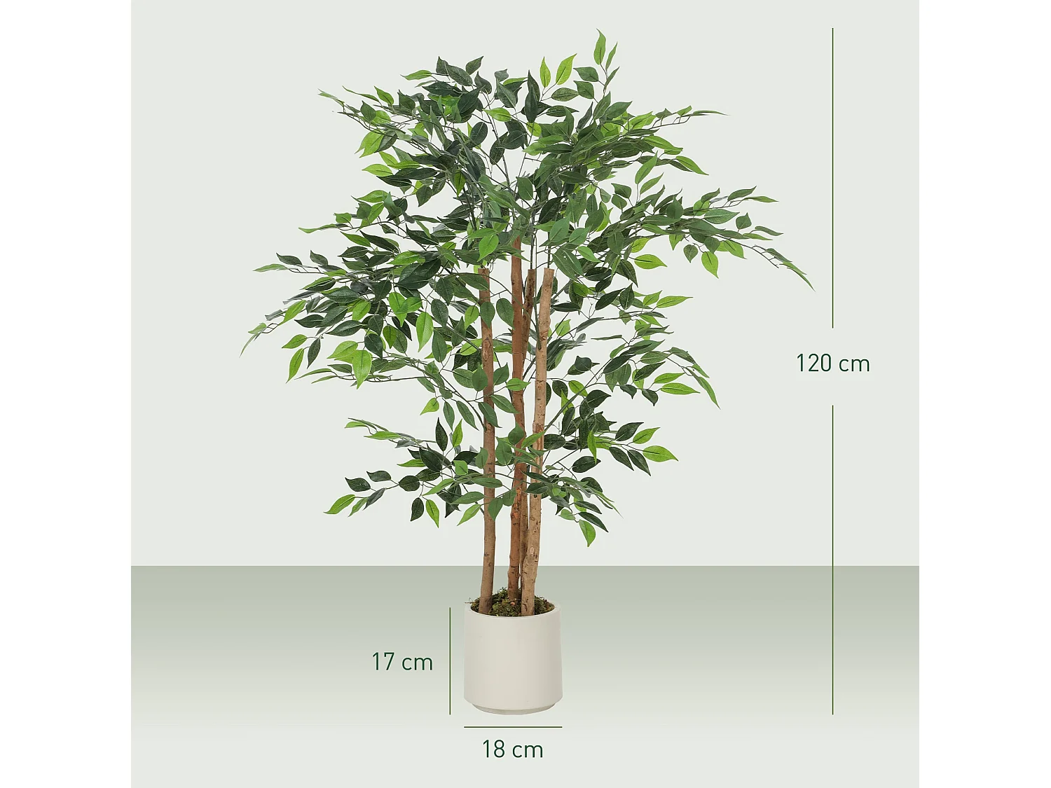Rokalo Artificial Ficus Tree 120cm Real Touch Leaves Solid Wood Trunk Potted