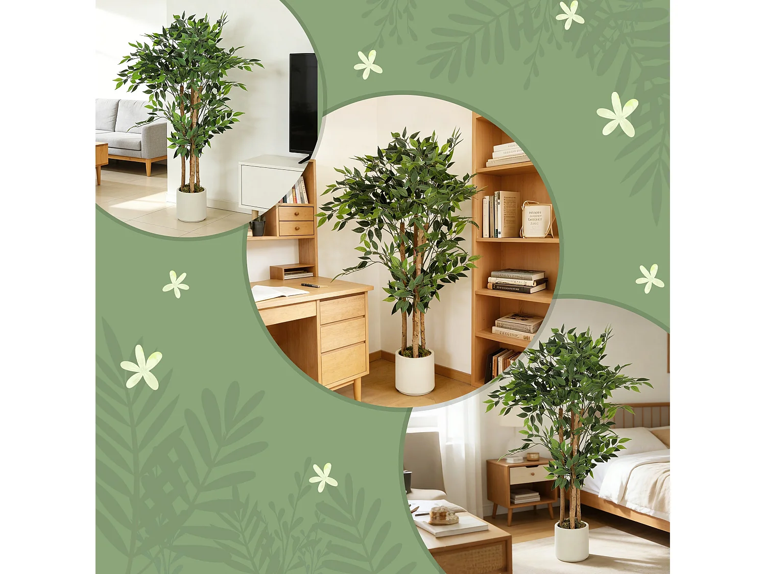 Rokalo Artificial Ficus Tree 120cm Real Touch Leaves Solid Wood Trunk Potted