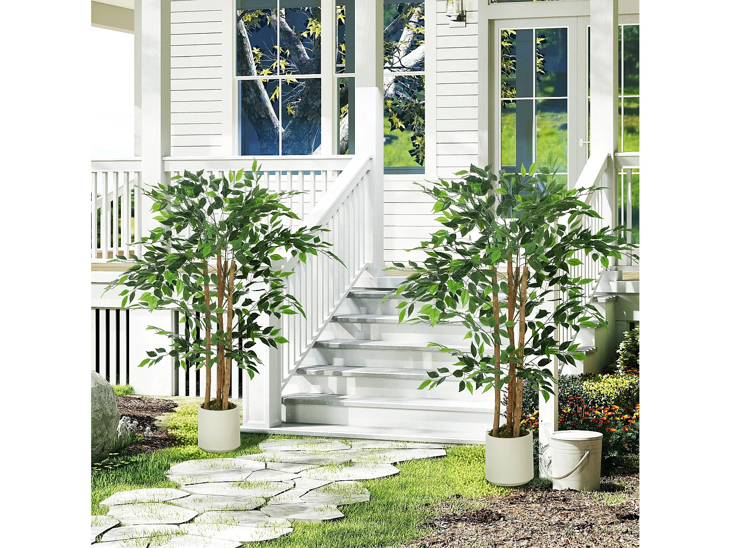 Rokalo Artificial Ficus Tree 120cm Real Touch Leaves Solid Wood Trunk Potted