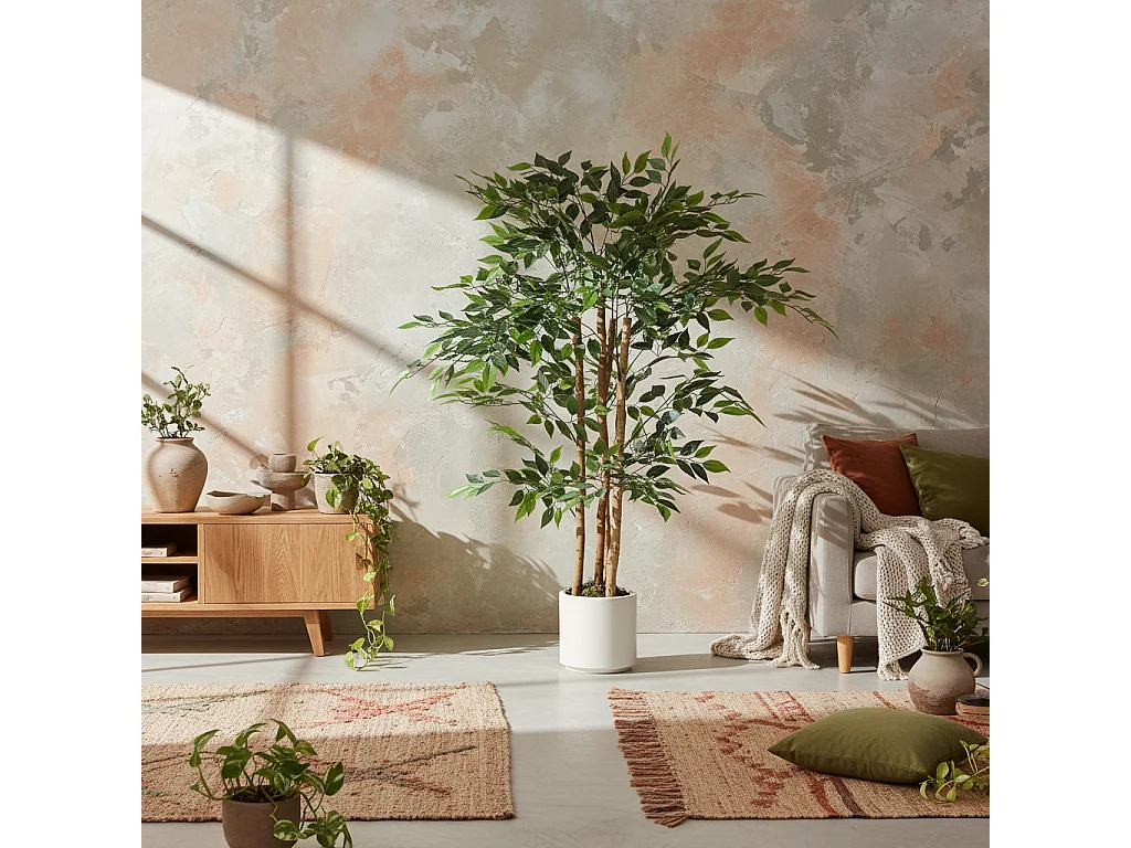Rokalo Artificial Ficus Tree 120cm Real Touch Leaves Solid Wood Trunk Potted