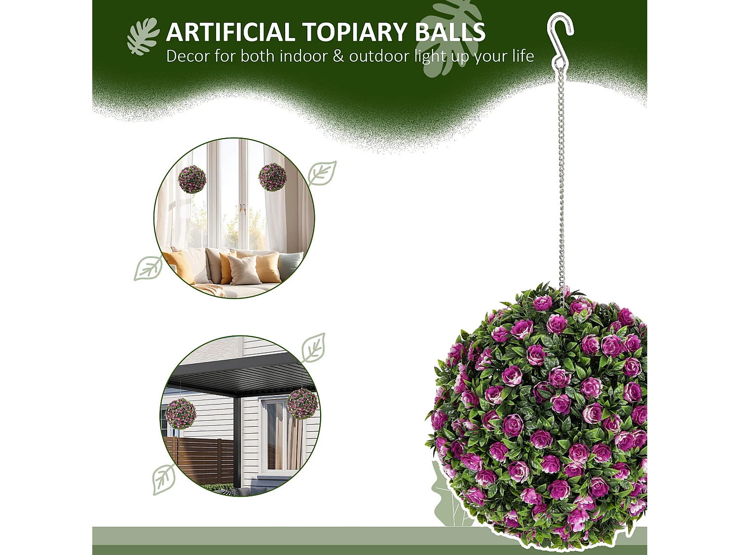 Liso Set of 2 UV Resistant Artificial Rose Topiary Balls 28cm