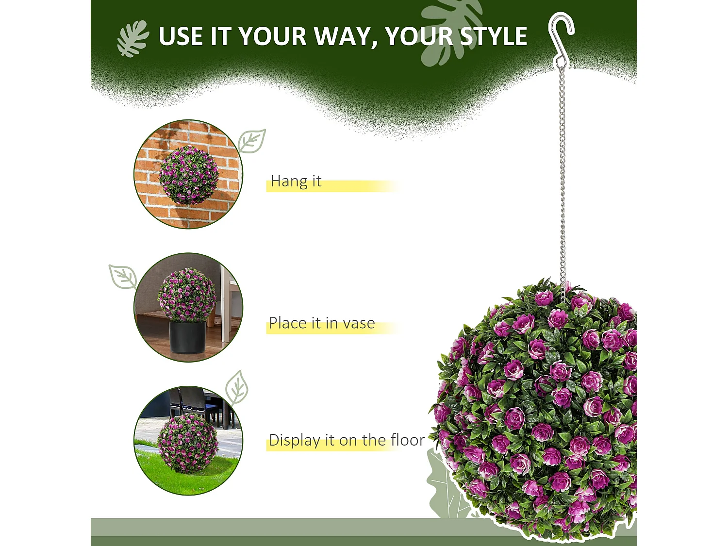 Liso Set of 2 UV Resistant Artificial Rose Topiary Balls 28cm