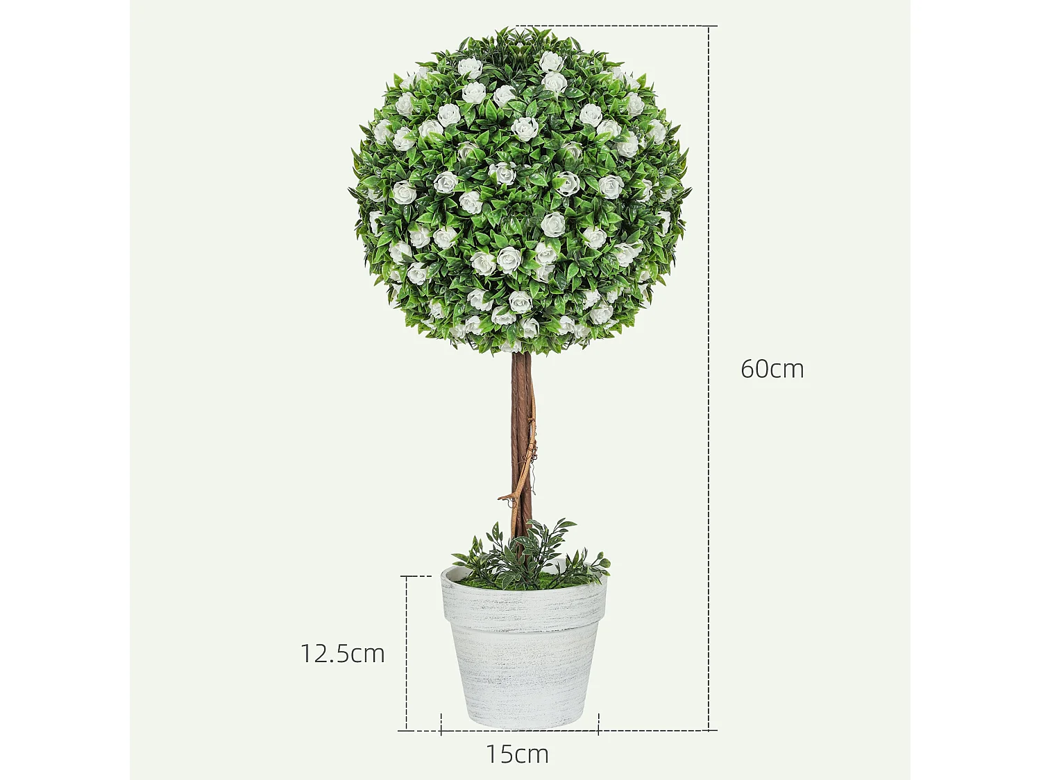 Rahafi Set of 2 Artificial Rose Topiary Ball Trees in Pots 60cm White