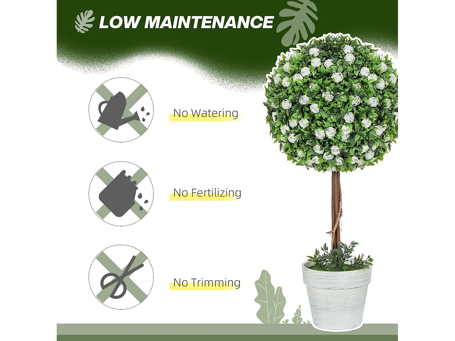 Rahafi Set of 2 Artificial Rose Topiary Ball Trees in Pots 60cm White