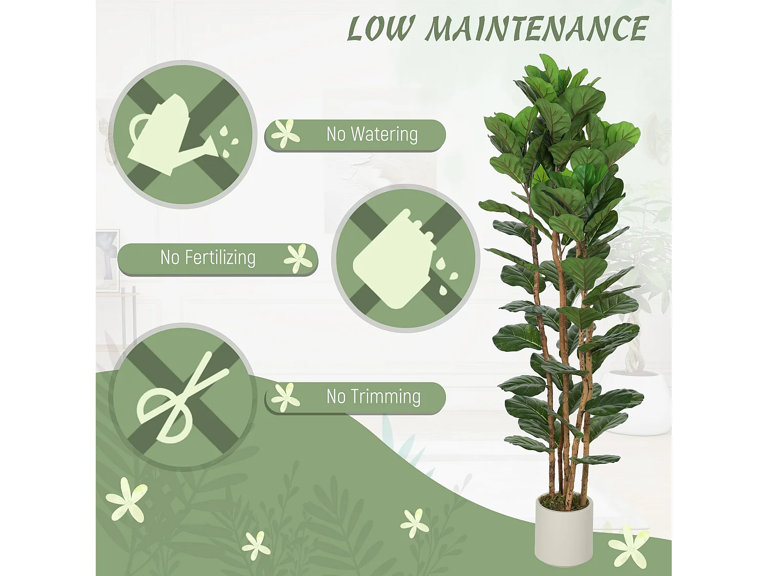 Racori Artificial Fiddle Leaf Fig Tree 180cm Full Canopy Green