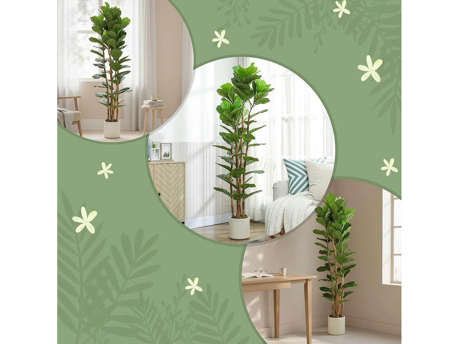 Racori Artificial Fiddle Leaf Fig Tree 180cm Full Canopy Green